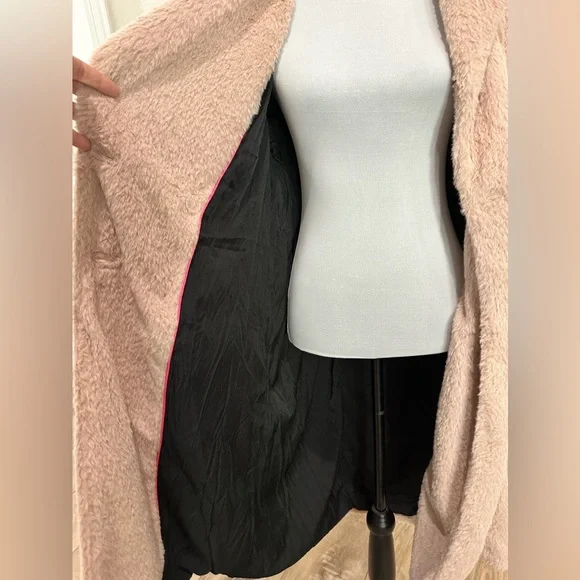 🆕 FREE PEOPLE Cuff it Coat Pink Teddy Cozy Faux Fur Trench Coat Jacket - Picture 9 of 13